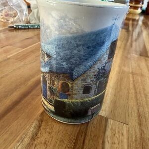 Thomas Kinkade Blue and Cream Cottage Mug